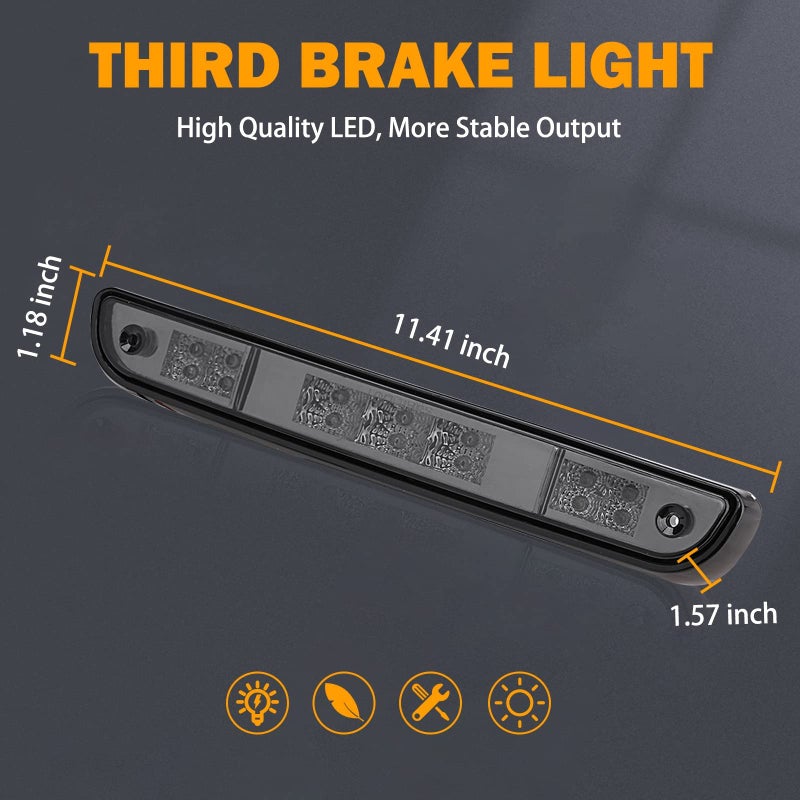 KanSmart 3rd Brake Light for 1992 1993 1994 1995 1996 1997 Ford F150 F250 F350 Third Brake Light LED Bronco Tail Light Cargo Light Cab Lamp Assembly-Smoke Lens - Image 5